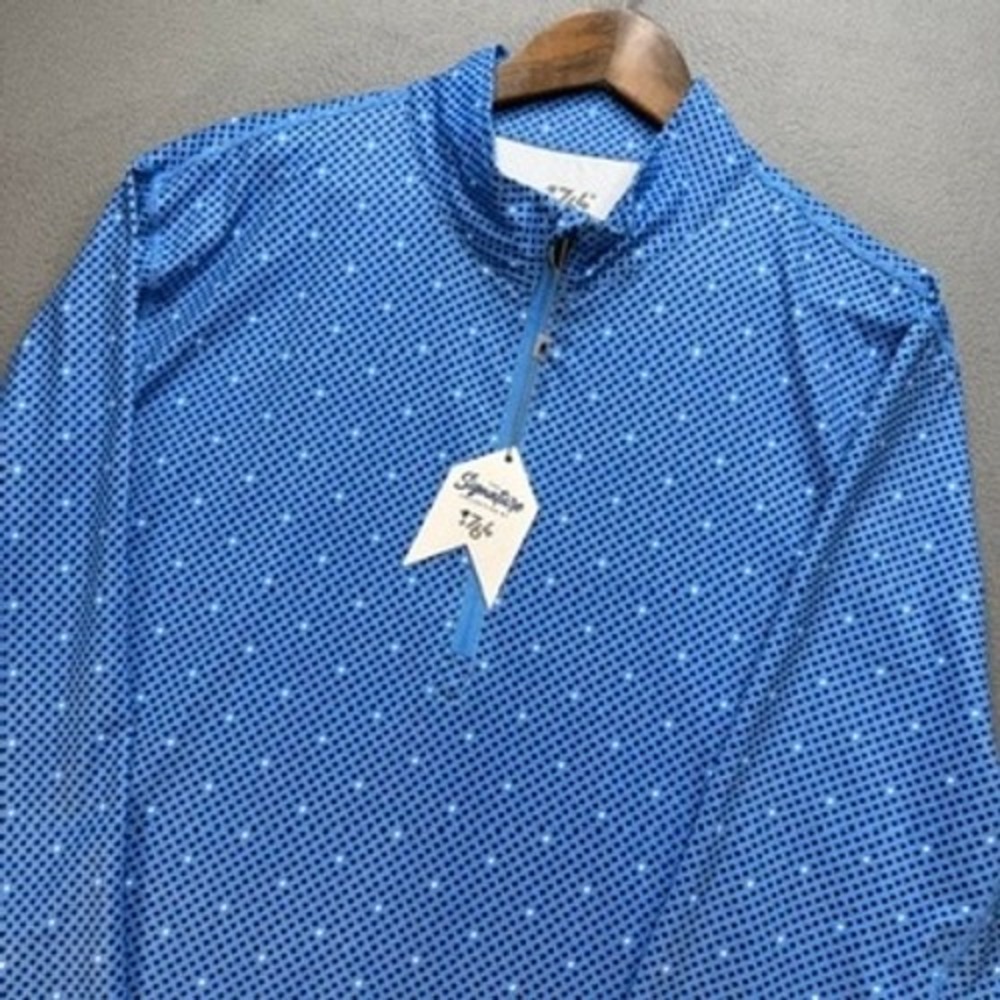 1764 Golf Iconic Quarter Zip Pullover Shirt L Blue Geometric Performance Active